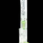 Green glass water pipe (bong) with intricate bubble design.