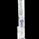 Blue and clear glass water pipe (bong) with intricate designs.