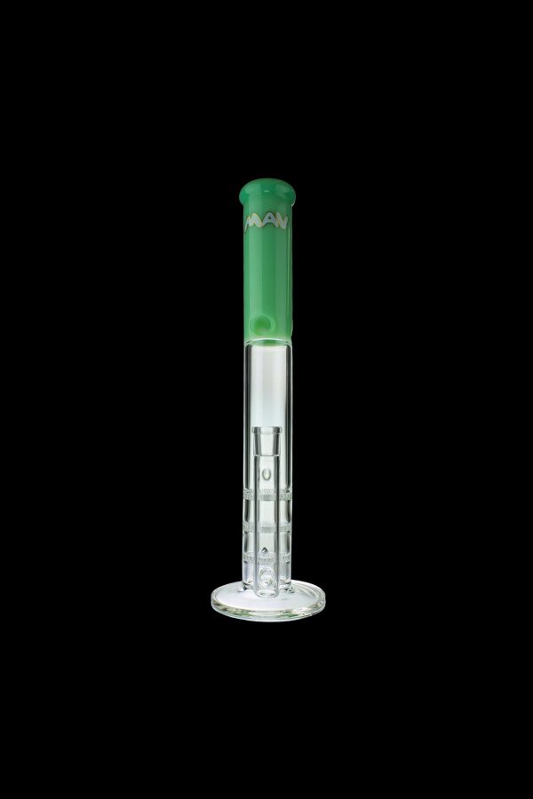 Green glass bong with ice catch and percolator.