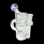 Clear glass rig with a bubbler and mouthpiece, isolated on a black background.