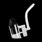 Black and clear glass cannabis rig with a curved mouthpiece.