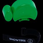 Green silicone case for a cannabis pipe or similar smoking device, with a black branded strap.