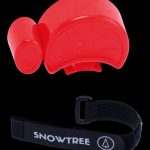Red silicone container with a black strap, branded "SNOWTREE" with a triangular logo, likely for cannabis storage.