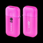 Two pink Pulsar vaporizer pens against a black background.