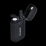 Black Pulsar vaporizer pen with open mouthpiece and charging case.