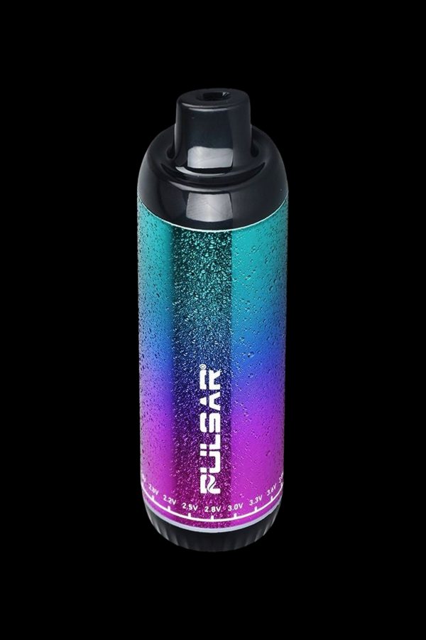 Pulsar vaporizer pen with iridescent blue and purple finish.