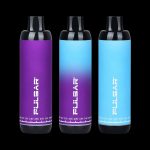 Three Pulsar vaporizers in purple, magenta, and blue with voltage settings displayed.