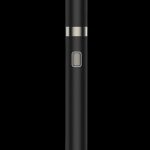 Black cannabis vape pen with a sleek, cylindrical design.