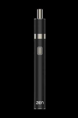 Black cannabis vape pen with a sleek, cylindrical design.