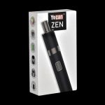 Yocan Zen cannabis vape pen packaging with product illustration and feature list.
