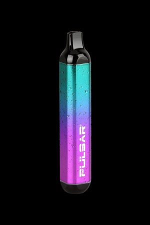 Disposable cannabis vape pen with a gradient purple and teal finish, displaying the "Pulsar" logo.