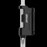 Black and silver Dyno oil vaporizer pen with a glass tank.