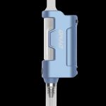 Blue Dyno cannabis oil vape pen with glass mouthpiece and cartridge.