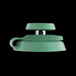 Green silicone cannabis oil container with a metal hinge and clasp.