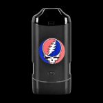 Black cannabis vaporizer featuring the iconic Grateful Dead Steal Your Face skull logo.