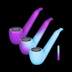 Neon-colored electric dab rigs with gradient lighting against a black background.