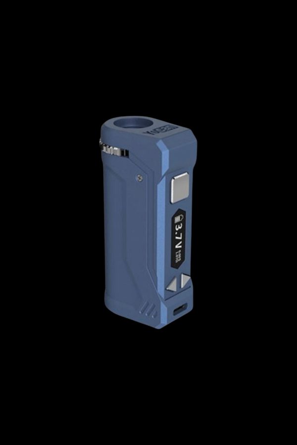 Blue electronic dab rig with digital display.