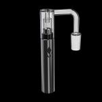 Black cannabis e-rig with a glass bubbler attachment.