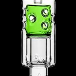 Green glass bubbler water pipe for cannabis smoking.