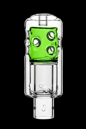 Green glass bubbler water pipe for cannabis smoking.