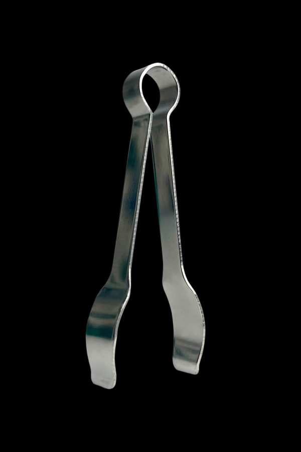 Silver cannabis tweezers against a black background.