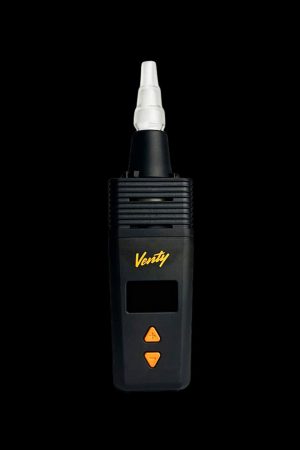Black Verity cannabis vaporizer with digital display and control buttons.