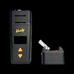 Black Ventty portable dry herb vaporizer with open loading chamber.