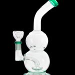 Clear glass bubbler with turquoise accents and a glass bowl.