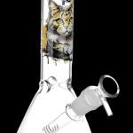 Glass bong with a cat graphic.
