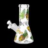 Glass bong decorated with colorful pineapple and alien designs.