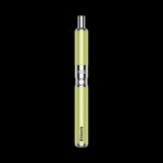 Green cannabis vape pen with metallic accents.
