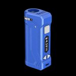 Blue electronic dab rig with digital voltage display.