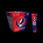 A box of “Dead Head Rolling Co.” king-size rolling papers, branded with imagery inspired by the band Grateful Dead, showcasing a skull and roses design and details like “Slow Burn” and “Organic Hemp”."