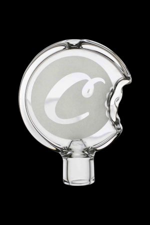 Clear glass cannabis oil rig bubbler with a circular design.