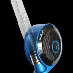 Blue and black cannabis vaporizer with a glass stem.