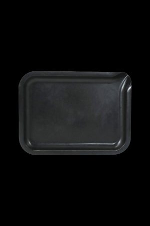 Black rolling tray isolated on a black background.