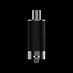 Black and silver cannabis oil vape pen on a black background.