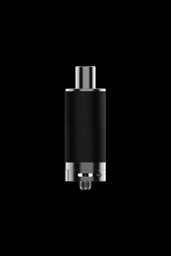 Black and silver cannabis oil vape pen on a black background.