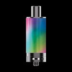 Iridescent cannabis vaporizer pen on a black background.