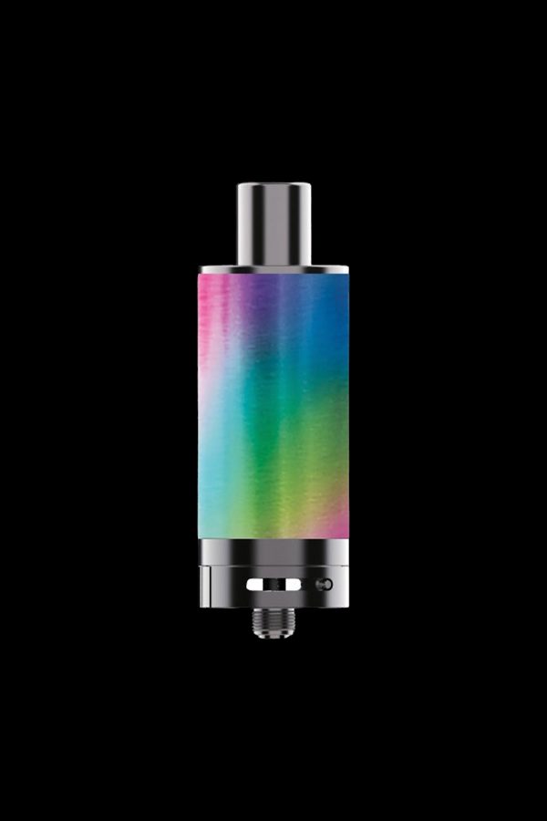 Iridescent cannabis vaporizer pen on a black background.