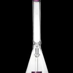 Clear glass bong with pink accents, isolated on a black background.