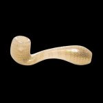 Glass pipe with speckled tan and cream coloring against a black background.