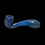 Blue glass pipe with speckled pattern against a black background.