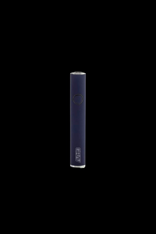 Black Gravitas vapor pen with a single button and logo.