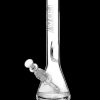 Clear glass water pipe (bong) with ice catcher, branded “GRAV”.