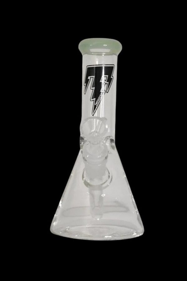 Glass bong with lightning bolt design.