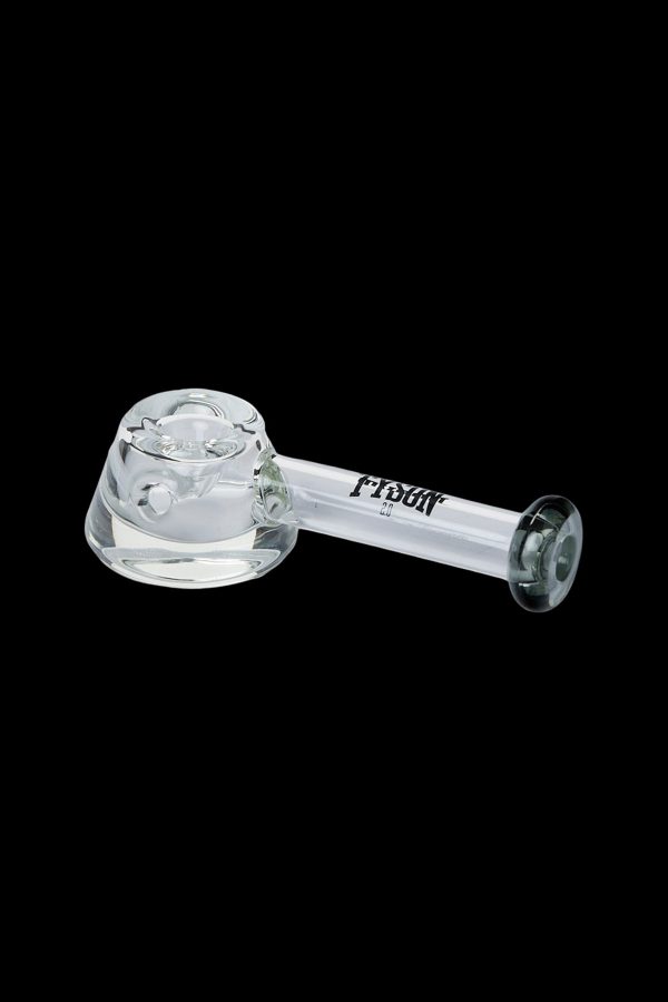 Clear glass bubbler pipe with "FOGN" branding.