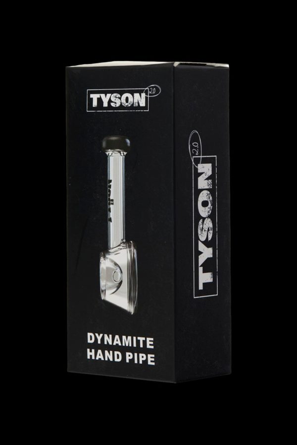 Product packaging for a Tyson 2.0 “Dynamite” hand pipe, featuring a glass pipe silhouette.