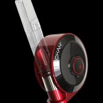 Red and clear cannabis vaporizer with the brand name “YOKAH” visible on the device.