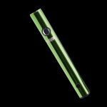Green cannabis vaporizer pen against a black background.